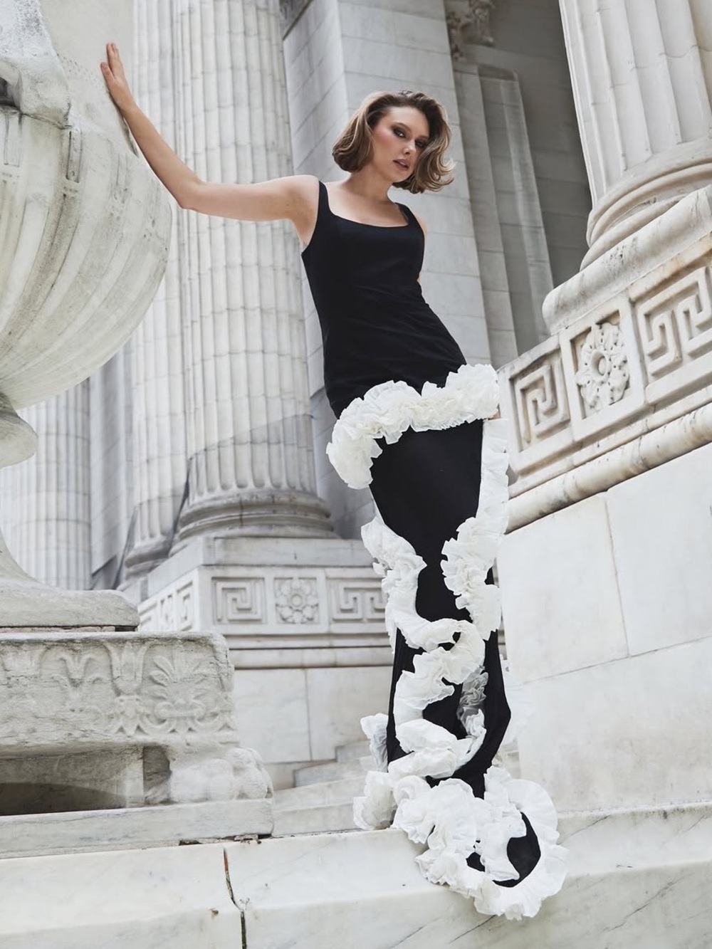 NBD Wisteria Floor Length Gown Black White